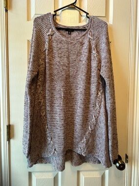 ✨a.n.a Heathered Lavender Cable-Accent Crewneck Sweater